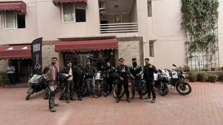 OROI riders at the K3 Kumaon ride flag-off with the Explurger flag